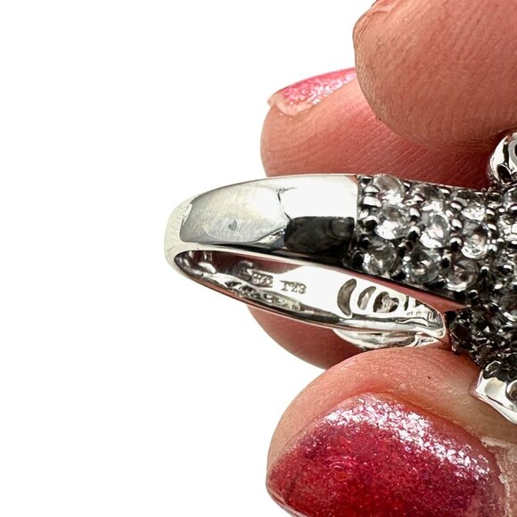 Sima K Sterling Silver Womens Ring White Topaz Ruby Elephant Design Size 6 - Picture 6 of 7